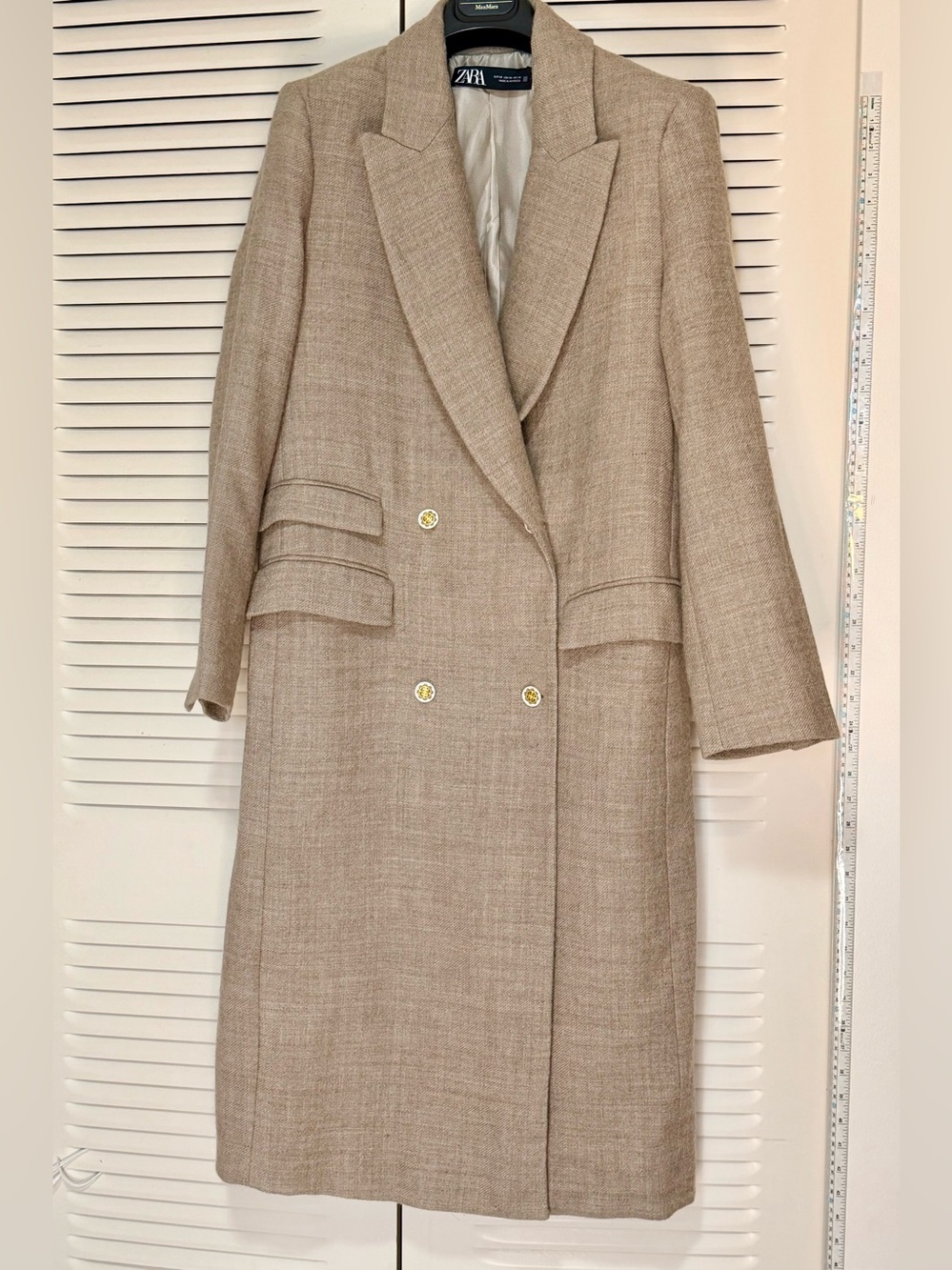 Zara Double-Breasted Wool Menswear Coat in Beige